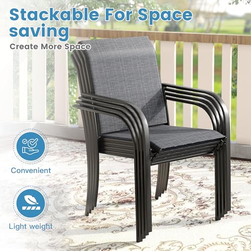 Image of DIFY Patio Chairs Set of 2, Stackable Textilene Outdoor Dining Chairs with Metal Frame, All Weather Outdoor Chairs Set for Backyard Garden Deck Poolside, Dark Grey