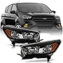 ACANII - For [Halogen w/o LED DRL Model] 2017-2019 Ford Escape Black Housing Headlights Headlamps Pair Set Left+Right
