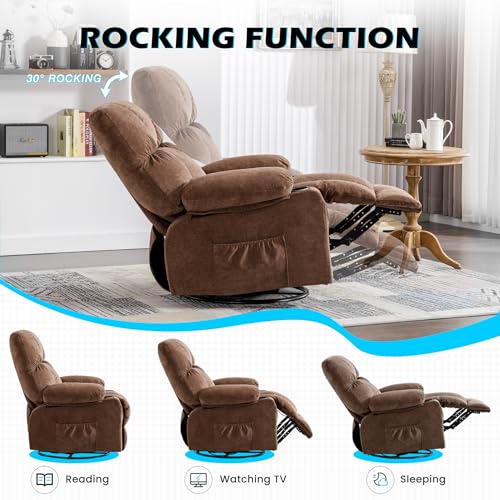 Image of MAHOMICO Recliner Chair Oversized Swivel Rocker with Vibration Massage & Lumbar Heating, 360 Swivel, USB Charging Port, Cup Holders & Side Pocket for Living Room