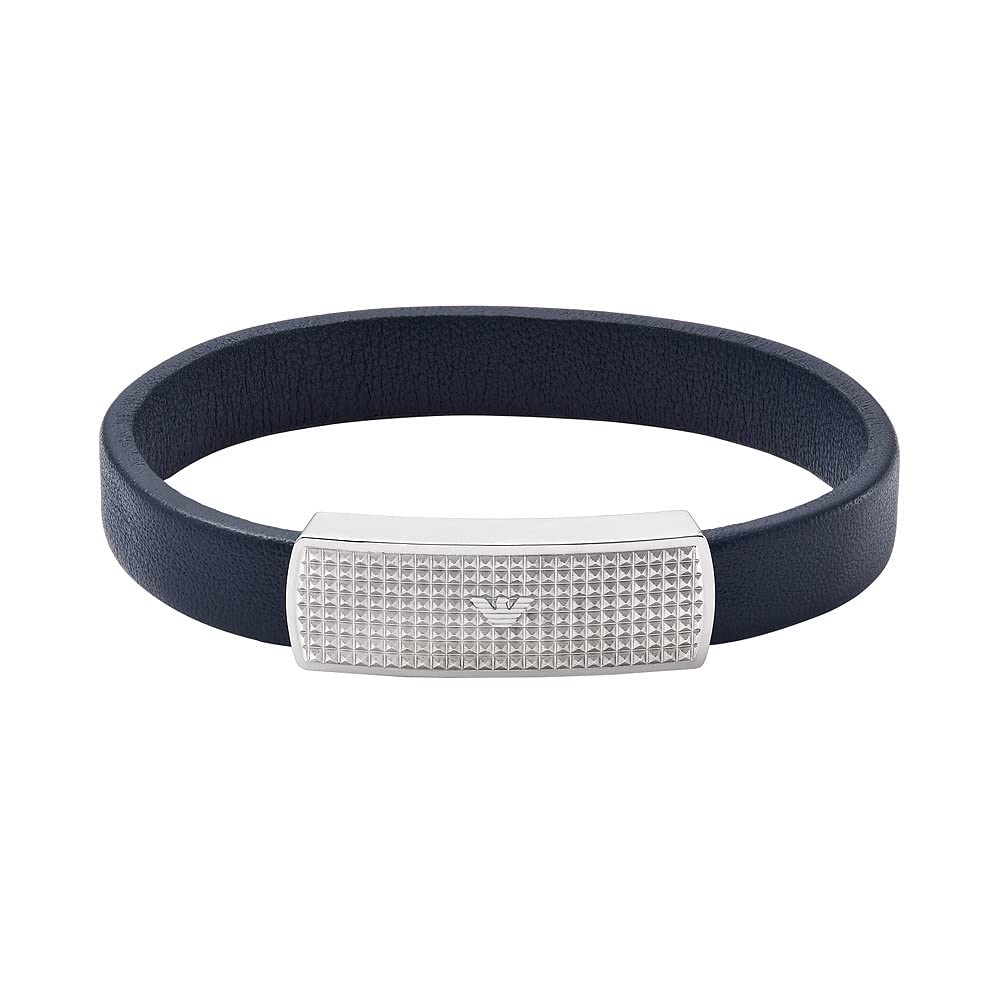 Emporio Armani Herrenarmband Logoplakette Leder blau, EGS2987040