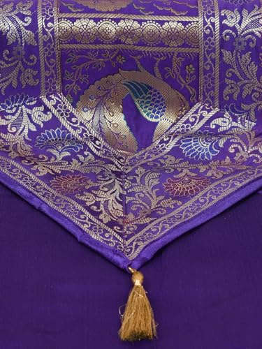 Image of Banarasi Brocade Zari Silk Table Runner Dinning & Centre Table Runner 177 By 30 CM (Purple, Peacock)