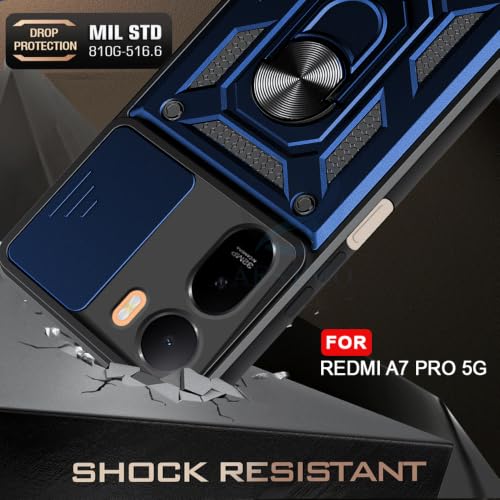 Image of AESTMO Tough Armor Redmi A7 Pro / C85X 5G Bumper Back Case Cover | Ring Holder & Sliding Camera Shield Cover | 360 Degree Protection Back Case Cover for Redmi A7 Pro / C85X 5G (Blue)