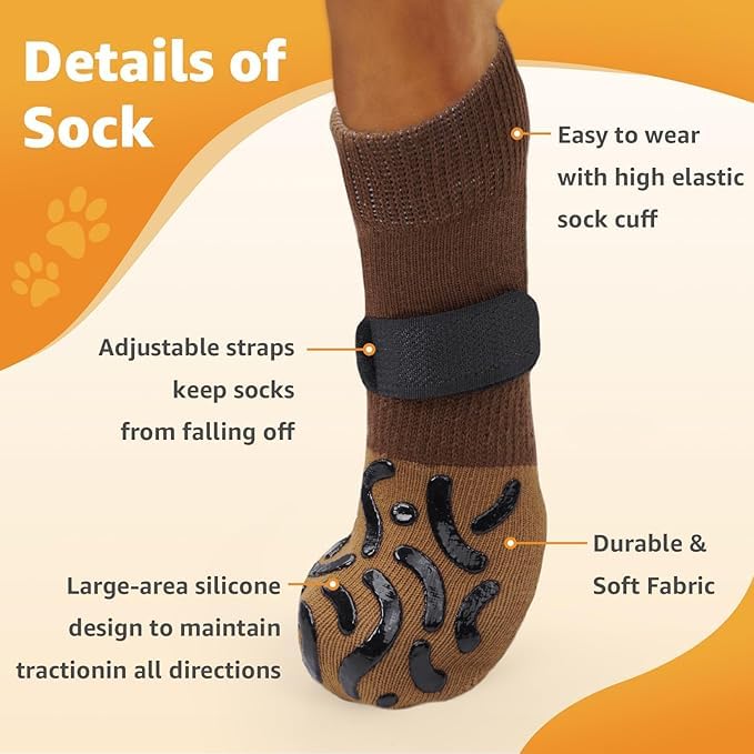 Image of KUTKUT 4Pcs Non Slip Dog Socks with Grippers Prevent from Licking Paws, Anti-Slip Large Dogs Grip Socks for Senior Dogs on Hardwood Floor (Size:- XL: L*W: 20cm*8cm)