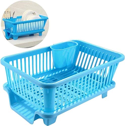 Image of 3 in 1 Durable Sink Plastic Dish Rack Utensil Drainer Drying Basket for Kitchen with draining Tray After wash Tool Cutlery Fork Organizer