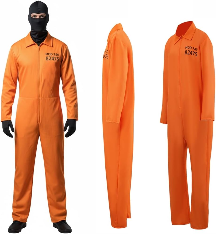 5pcs Orange Prisoner Jumpsuit with Balaclava Gloves for Adult Teens Halloween Prison Inmate Uniform Jail Criminal Outfit - Image 7