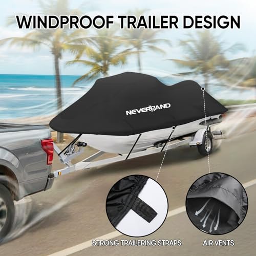 Image of NEVERLAND Jet Ski Cover Suitable for 2 3 Seater Jetski Covers Heavy Duty Waterproof with 2 Air Vent Marine Grade UV Resistant Compatible with Yamaha Sea-Doo Lengths 120'' to 135 inch(Black)