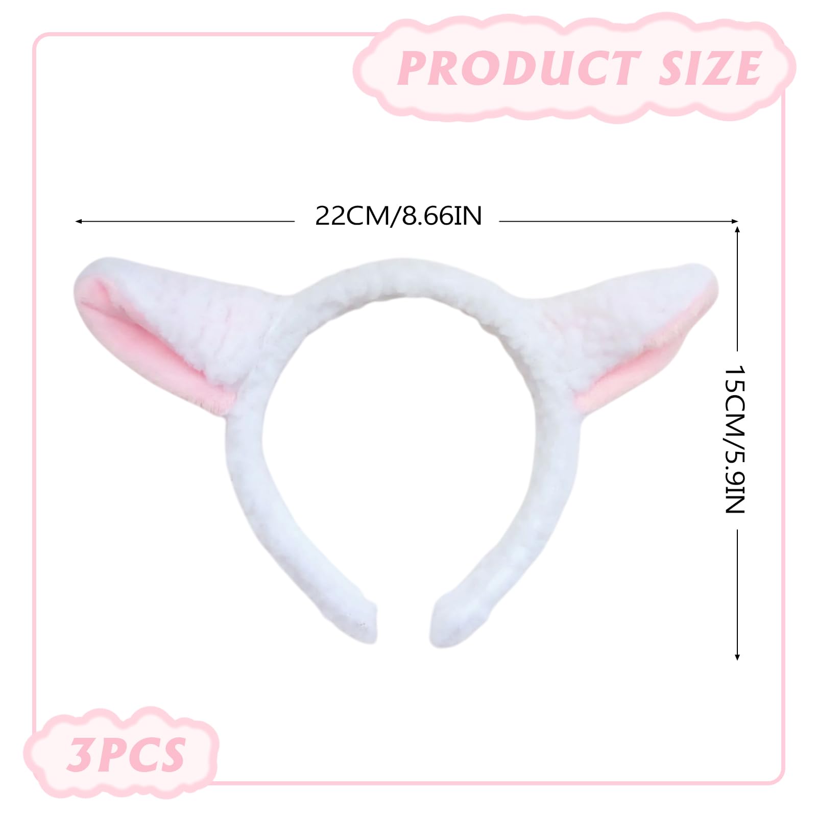 FUIPVGI 3 Pcs Animal Head Bands Sheep Ears on Head band Lovely Animal Ears Headband Sheep Headband with Ear Lamb Childrens Fancy Dress White and Pink Lamb Animal Costume Accessories (3 Pcs) (3) - Image 2