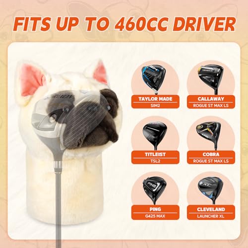 LZFAN Golf Club Covers for Woods and Drivers Funny Driver Headcover Animal Golf Club Head Covers Golf Gifts for Men Women Plush (Bulldog for Driver)