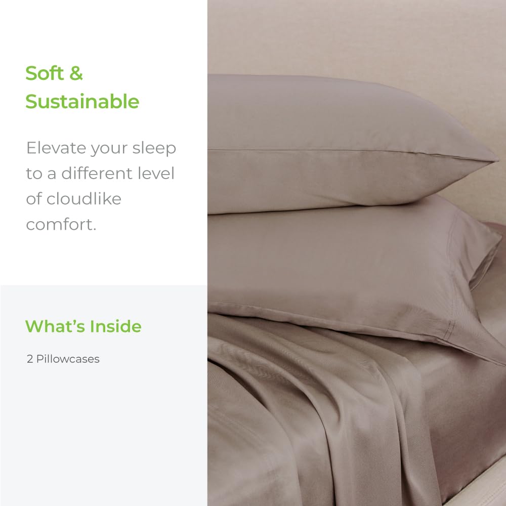 Cariloha Classic 2-Piece Twill Pillowcase Set | Beach Linen | King | Viscose Material | Allergy Resistant, Thermal-Regulating & Extra Soft