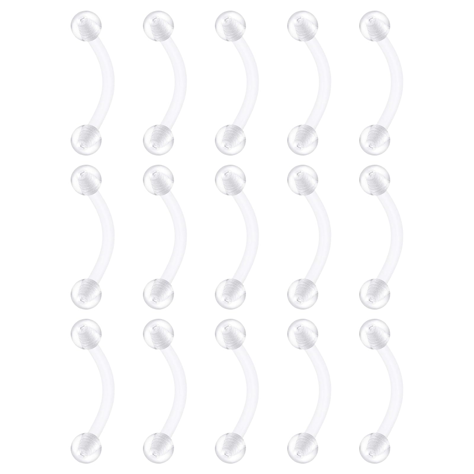 FECTAS 16G 14G Clear Flexible Plastic Daith Rook Earrings Eyebrow Rings Curved Barbells Belly Piercing Retainers 15PCS