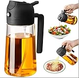 JIMYIU 16oz/470ml Glas Öl-Sprühflasche - 2-in-1 Olivenöl Spender & Zerstäuber, Küchenhelfer für Air Fryer, Salate, Braten, Grillen und Backen (Schwarz)