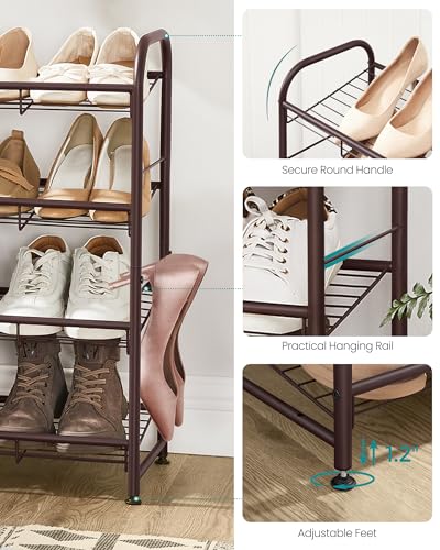 Image of SONGMICS Stackable Shoe Rack, 4 Tier Metal Shoes Rack Storage Shelf, Holds up to 16 Pairs Shoes, Adjustable Slanted Shelves Tower Organizer for Closet Entryway Small Spaces, Bronze