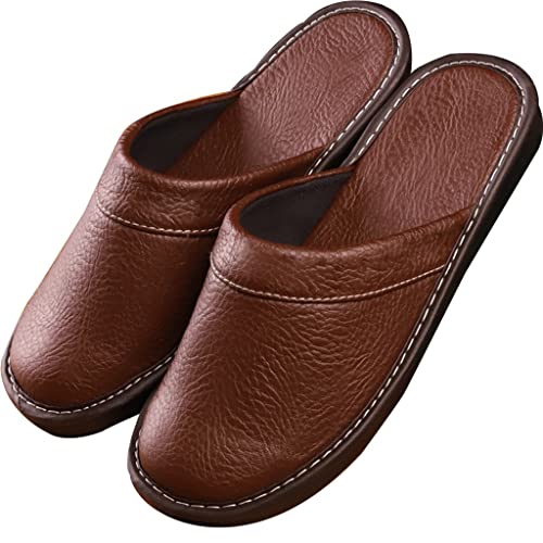 XUEMML Leather Slippers Women Indoor Outdoor，leather Sandals Closed Toes，Couple's Home Indoor Breathable Non-slip Slippers Women