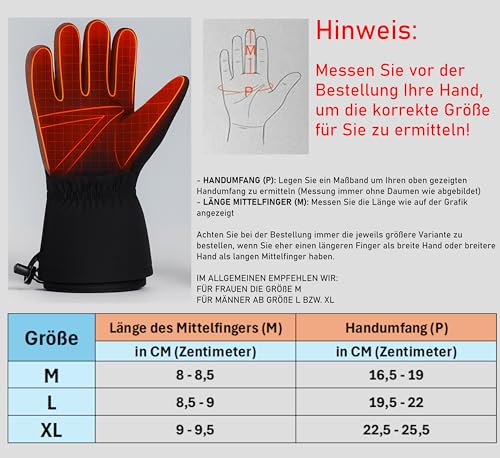 SOUCCESS Beheizbare Handschuhe – 6000 mAh Akku, 3 Heizstufen, Wasserdicht & Winddicht, Touchscreen-kompatibel, Unisex Thermo-Handschuhe für Skifahren, Motorrad, Angeln, Outdoor & Alltag (L)