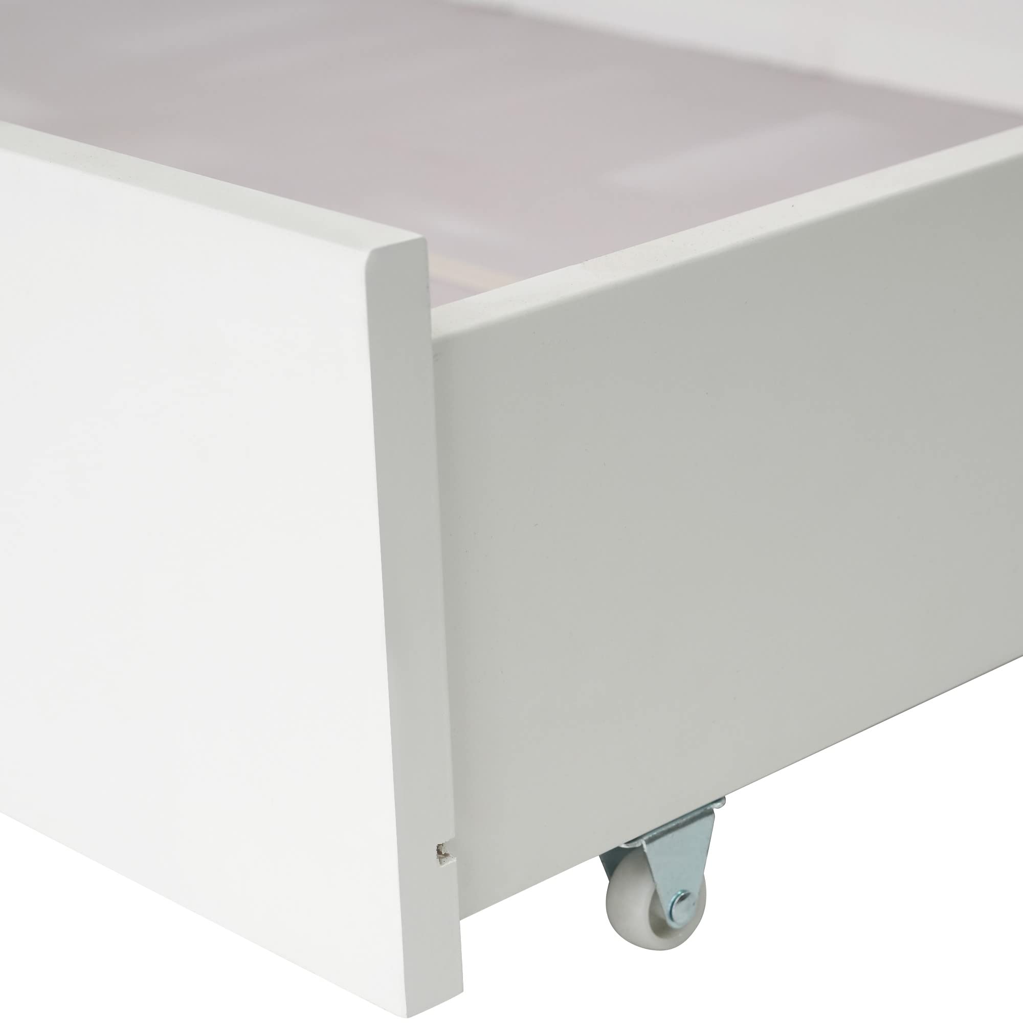 Merax Hochbett 90x200cm, Etagenbett mit Leiter & große Schubladen Stockbett für 2 Kinder mit Rausfallschutz und 2 Lattenrost, Kiefernholz Kinderbett Jugendbett, Doppelbett Hausbett, Holzfarbe & Weiß