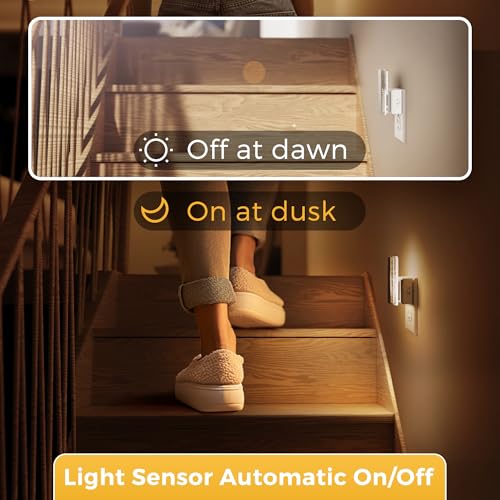 Image of L LOHAS LED Night Lights Plug Into Wall, 2 Pack Night Light with Dusk-to-Dawn Sensor, Dimmable Decorative LED Nightlights, 0-100LM 3000K Adjustable Brightness for Bathroom, Hallway, Bedroom,Stairway