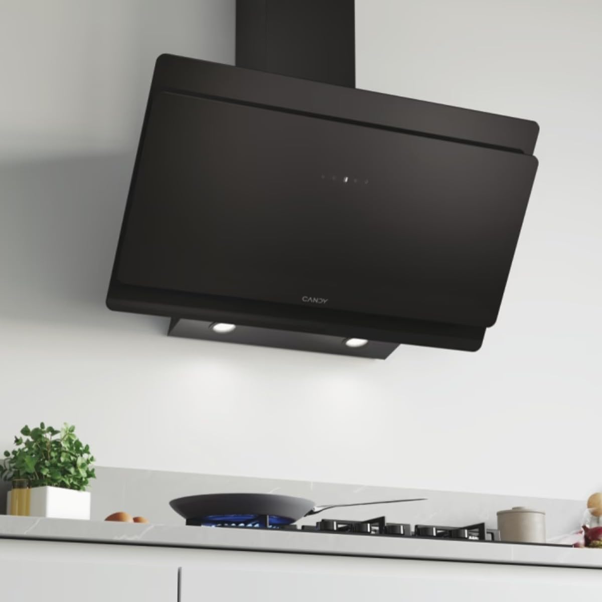 Candy CDG9CBP8B, cappa decorativa da 90 cm, 4 livelli di potenza, 611 M3/h, controllo touch, filtri in alluminio antigrasso e filtri a carbone inclusi, illuminazione LED, 62 dB, nero