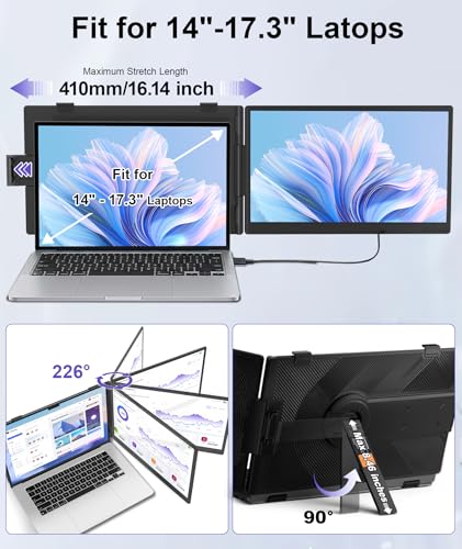 Image of Laptop Screen Extender 1.87lbs Ultra-Portable & Ultra Slim, 14.2 inch FHD 1080P Dual Portable Monitor for 14 inch-17.3 inch Laptop, Plug & Play Travel Monitor Extender Compatible with Wins /Mac /Chrome /Android