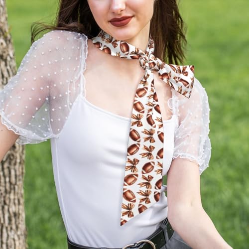 American football and bow tie Elegant Satin Scarf for Women Soft Shiny Fashion Scarf with All-Over Print Versatile Wear as Headband Necktie for Dating Trave Photos4