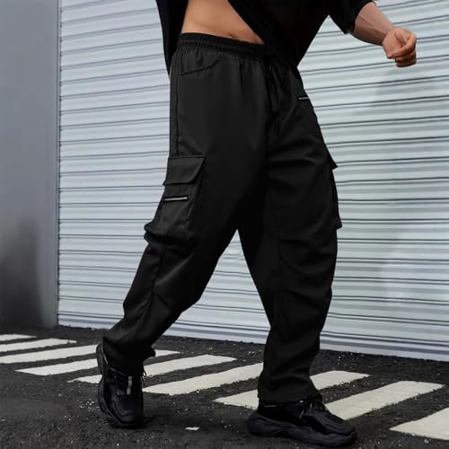 Mens Cargo Pants Lightweight Baggy Elastic Waist Casual Hiking Pants Drawstring Y2K Joggers Streetwear Multi Pockets2