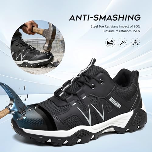 Image of Hogent Steel Toe Shoes for Men Lightweight Comfortable Non Slip Work Shoes Women Puncture Proof Safety Sneakers for Industrial Construction & Daily Life