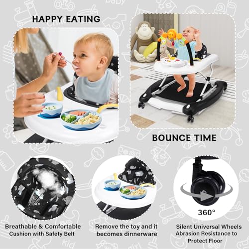 Image of Baby Walker, 5 in 1 Baby Walkers for Boys Girls 6-12 Months, Foldable Walkers for Babies with Bouncer & Feeding Tray, Music, Adjustable Heights, Activity Walker for Infant