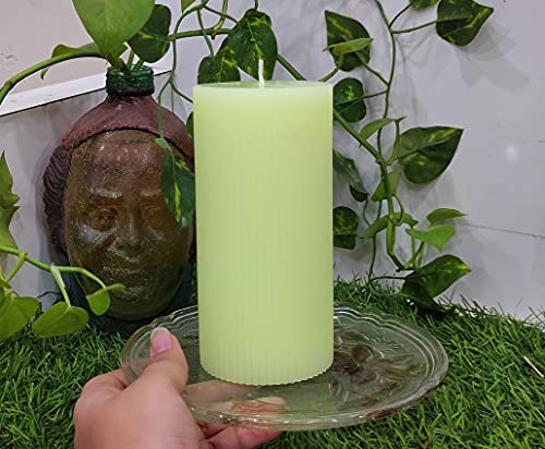 Image of Floryn Decor Premium Ribbed Lemon Grass Paraffin Wax Scented Pillar Candles, Full, 3x3, 3x4 & 3x6 inches, Set of 3