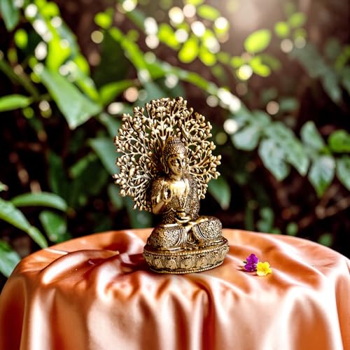 Brass Kalpavriksha Tree with Lord Buddha in Antique Brass Finish | Showpiece for Home Decor, Feng Shui & Worship | Good Luck Gift for Office, House Warming, Temple | H : 6cm, W : 70 Grams