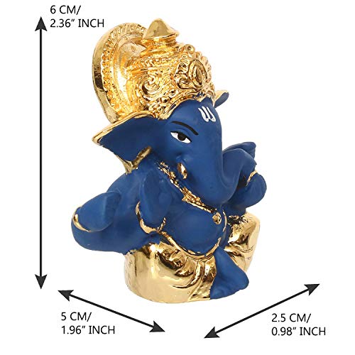 Image of eCraftIndia Gold Plated Blue Mukut Ganesha Decorative Showpiece for Home /Temple /Office /Car Dashboard