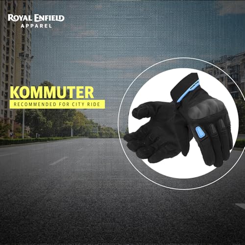Image of Royal Enfield Kommuter Riding Gloves | Impact Resistance:TPR Knuckle Protectors | Throttle Control:Reinforced Palm Grip | Steady Grip:Microsuede Palm Patch | Breathable Construction | Black & Blue XL