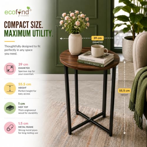 Image of ecofynd Multipurpose Side Table, Wooden Top with Strong Metal Frame, Sofa Side Corner Table, End Table, Plant Stand, Stool for Living Room, Hall, Bedroom, Home & Office Small Spaces (CT105-BLK)
