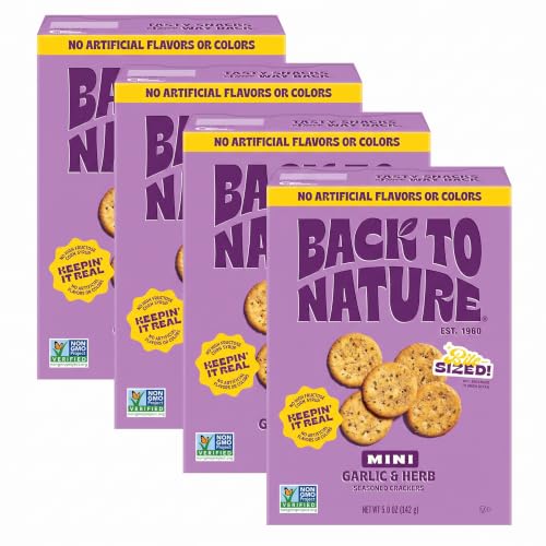 NEW Back to Nature Garlic &amp; Herb Mini Seasoned Crackers, Non-GMO, Plant-Based Snack Cracker, Snack Happy, 5 oz Box (Pack of 4)