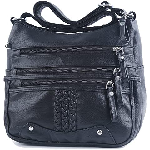 ELDA 10 Pockets Crossbody Purse for Women Medium Pocketbooks Ladies Soft PU Leather Shoulder Bag Ladies Top Handle Satchel (black) Cover