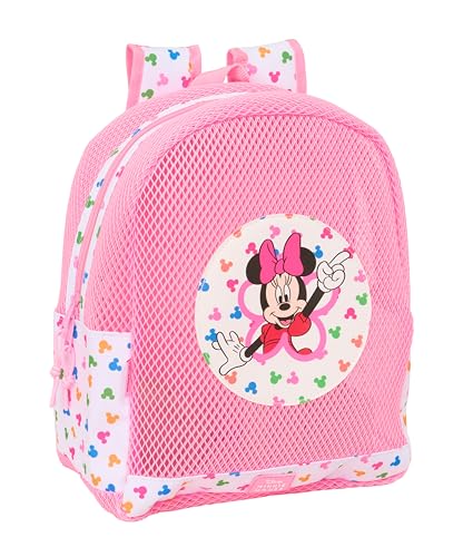 Safta MINNIE MOUSE - Mochila infantil de praia, anti-areia, com alças, fácil de limpar, ideal para crianças de diferentes idades, confortável e versátil, 32 x 12 x 38 cm, Rosa / multicolorido, M