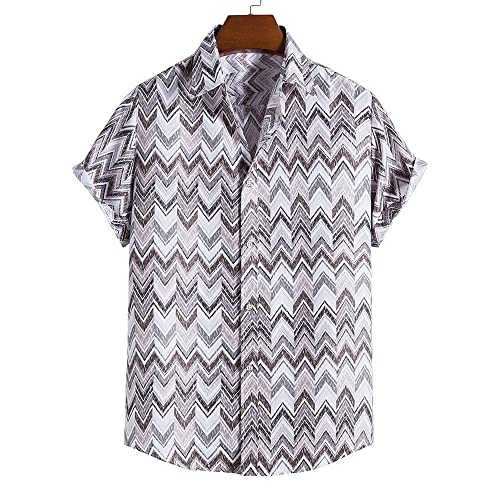 Chemise hawaïenne en coton gris pour homme, coupe slim et manches courtes pour l'été