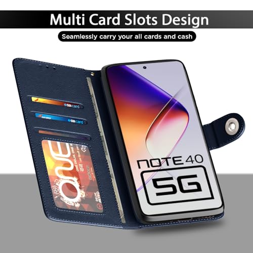 Image of Pikkme Flip Cover for Infinix Note 40 5G Leather Finish | Inside TPU with Card Pockets | Wallet Stand and Shock Proof | Complete Protection Button Flip Case(Blue)