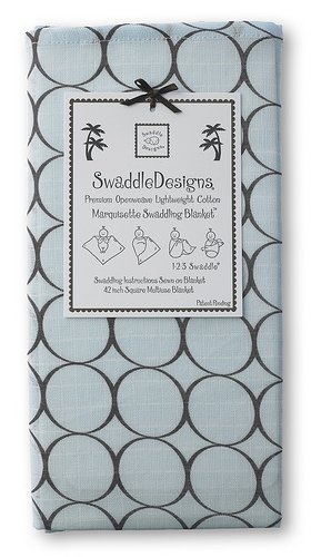 Image of SwaddleDesigns Marquisette Swaddling Blanket, Premium Cotton Muslin, Brown Mod Circles on Pastel Blue