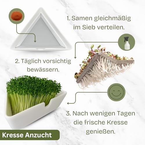 NEU! Kresse Anzuchtschalen 3er Set – Hochwertige Kresseschalen aus Keramik für die einfache Kresseanzucht, Anzuchtschale für gesunde Microgreens, inklusive 3 Kressesiebe – ideal für alle