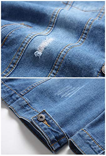 Image of LZLER Men's Denim Jackets Distressed Destroyed Classic Vintage Slim Fit Ripped Fashion Trendy Trucker Jean Jackets