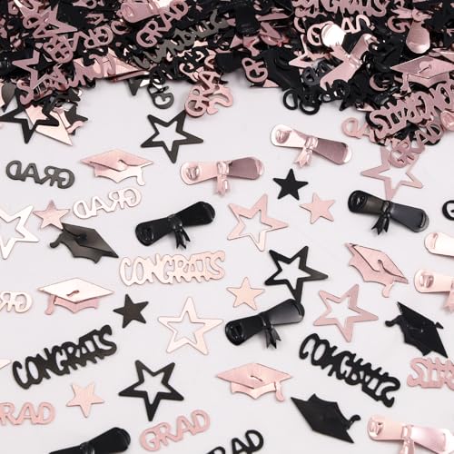 Image of Pink and Black Graduation Confetti 2026, 1000 Pcs Congrats Grad Confetti Class of 2026 Party Table Centerpiece for Graduation Party Decorations