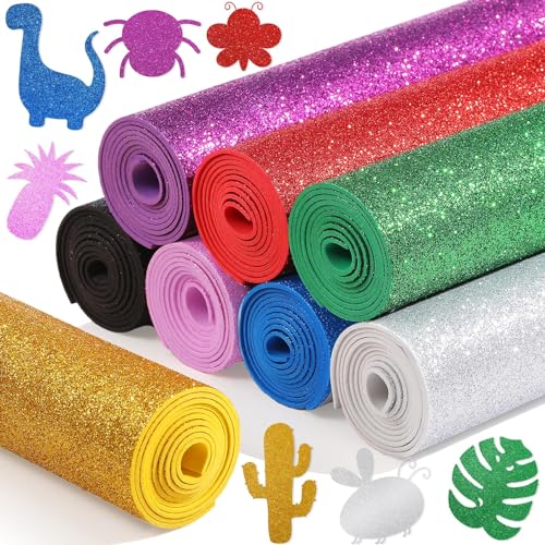 Fainne 8 Pcs Craft Foam Sheet Roll 39x13 Colorful EVA Foam Sheet for Valentines Day Craft Classroom Bulletin Board Cutout Hanging Decor Wedding Favors DIY Projects(2 mm Thick Glitter Colors)