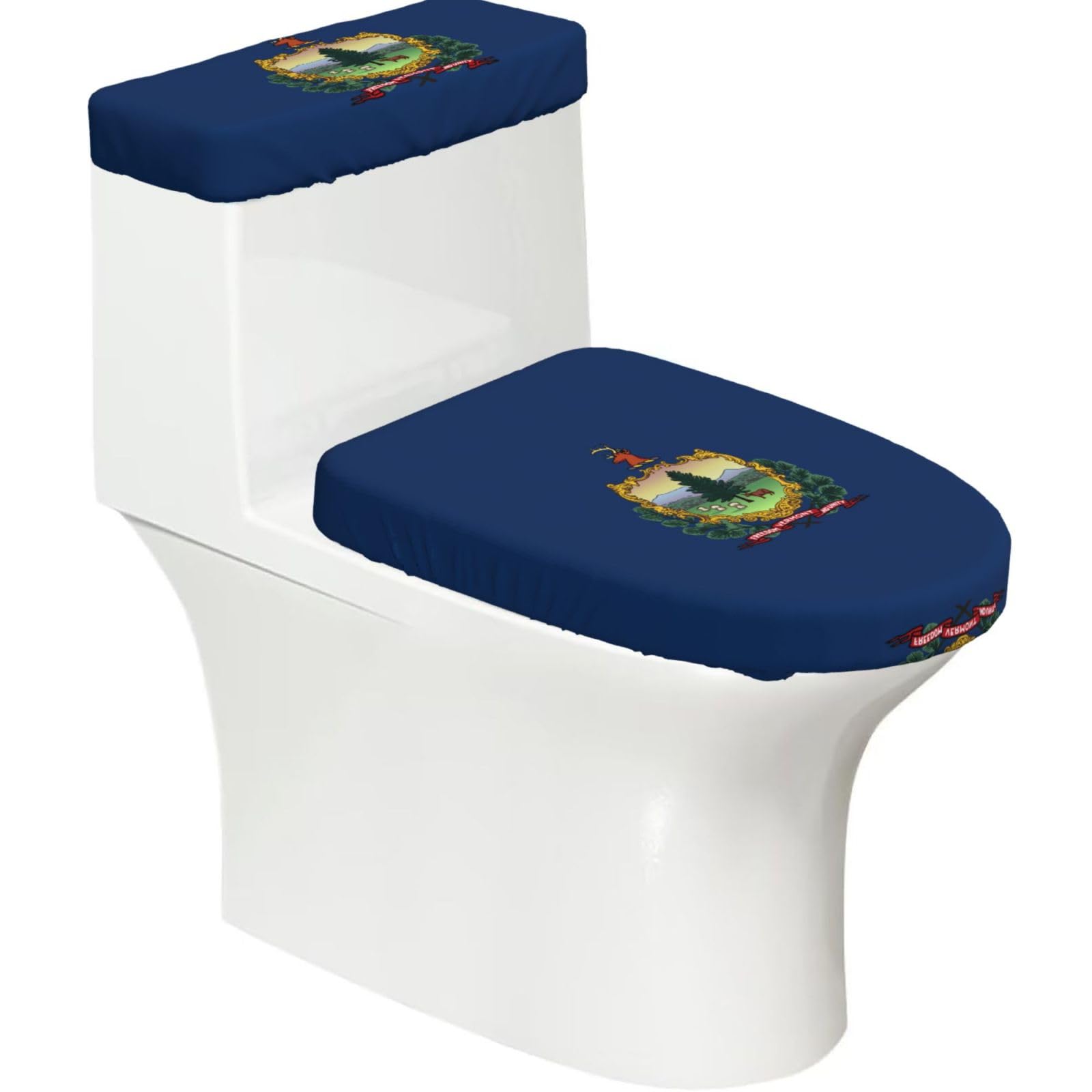 Vermont State Flag Printed Toilet Tank and Lid Cover Set of 2 for Most Bathrooms, Fits Elongated Round Toilets