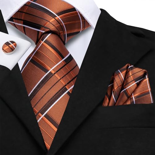 Image of Dubulle Silk Ties Set for Men Formal Paisley Striped Necktie Pocket Square Cufflinks 3PCS Sets Wedding Business Party