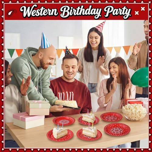 Image of Funnymoom 60 Pcs 7 Inch Red Bandana Western Paper Plates Western Party Decorations Paisley Cowboy Cowgirl Farm Disposable Plate for Dessert Cake, Bandana Floral Rodeo Wild West Birthday Party Supplies
