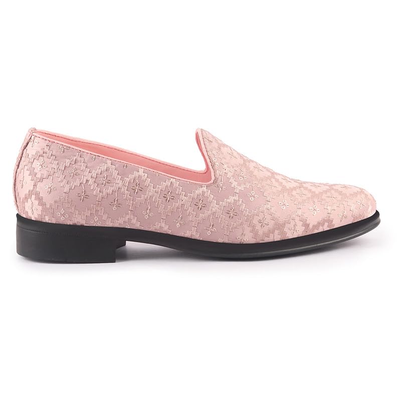 Image of FAUSTO Men Embroidered Sequin Ethnic Slip-On Juttis and Mojaris with Memory Cushioned Insole | Traditional Party Loafer Kurta Shoes for Wedding, Reception