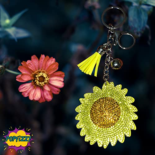 Popfizzy Bling Yellow Sunflower Keychain for Women and Girls, Rhinestone Purse Charms, Flower Gifts, Sunflower Accessories3