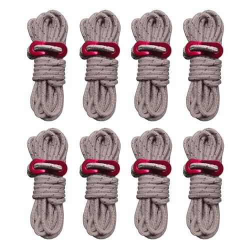 Smithok 8 Pack High-Reflective Guy Lines 4mm Tent Cords High-Strength Lightweight Camp Ropes with Aluminum Adjuster Tensioner for Tent, Tying Down Tarps, Camping, Outdoor Packaging (Khaki)