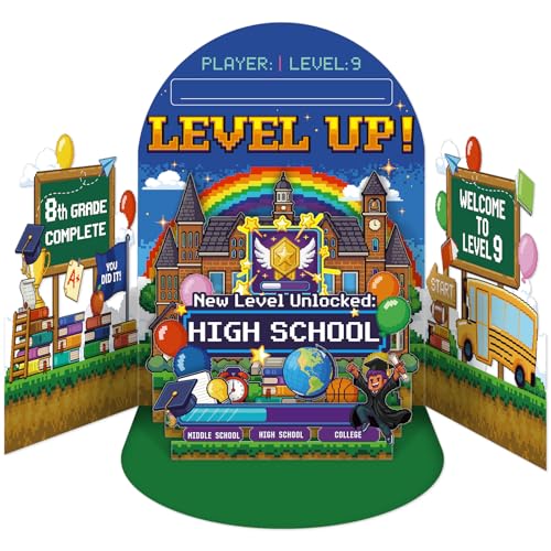 D4DREAM 8th Grade Graduation Gifts - Funny Level Up Pixel Game Style 3D Pop Up 8th Grade Graduation Card for Son Daughter Grandkids Game Lover with Envelope Middle School Graduate (6x8)