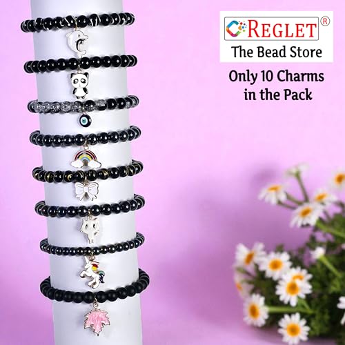 Image of 10 Pcs Charms + 290 Pcs Black Glass Beads for Jewellery Making Kit - Glass Beads for Bracelet Making Kit - Bead Craft - 8mm