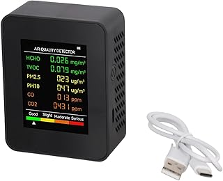 Monitor de aire 6 en 1 con medición PM2 5, PM10 y TVOC, dispositivo portátil con sensor infrarrojo, alarma de sonido e i...